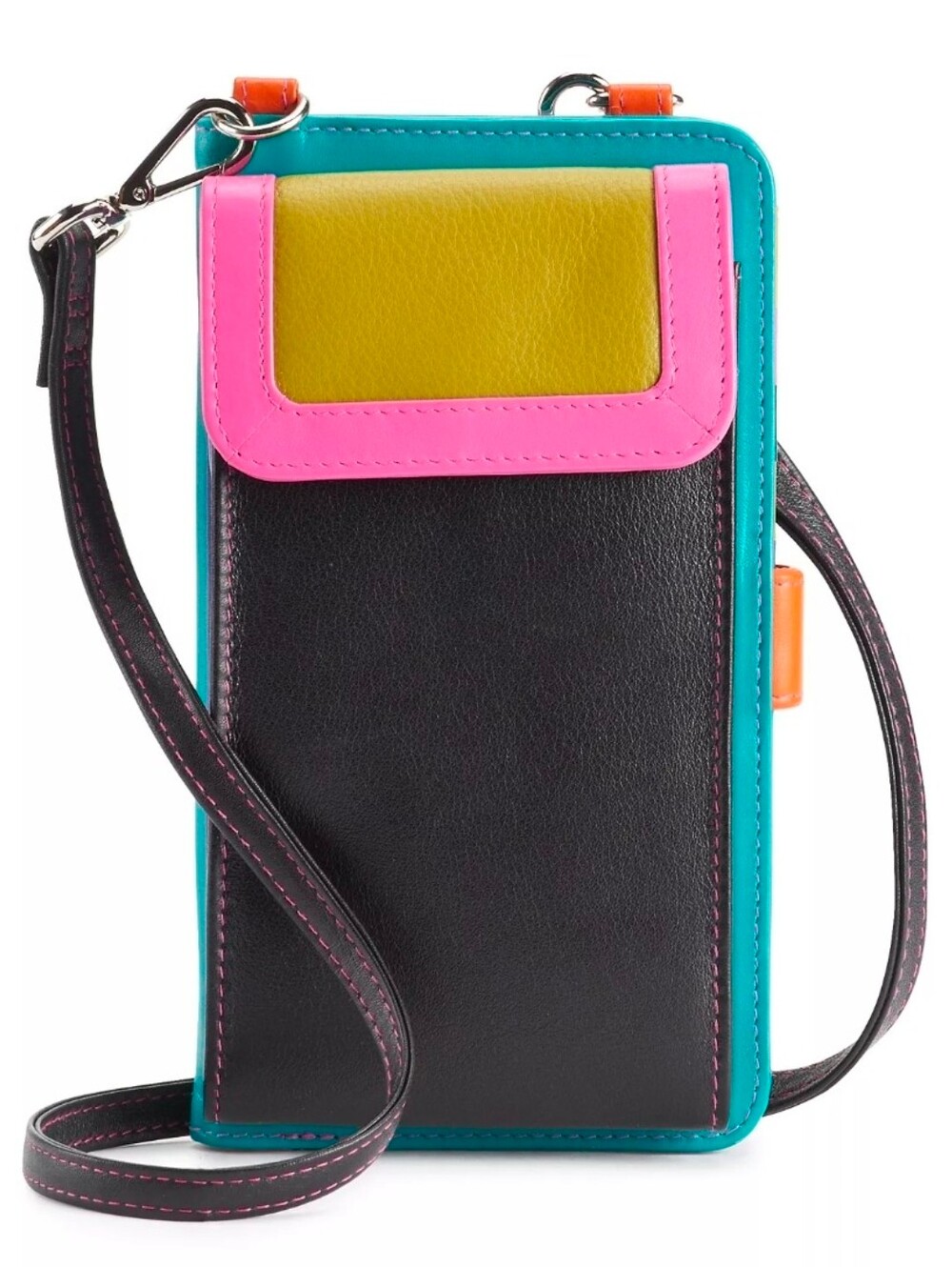 ili New York Leather RFID Crossbody Wallet Colorblock Multicolor Phone Bag